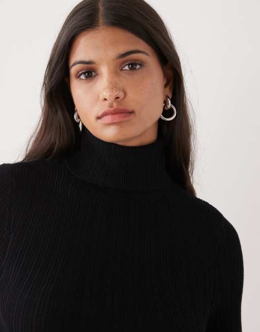 COLLUSION soft knitted ribbed roll neck in black