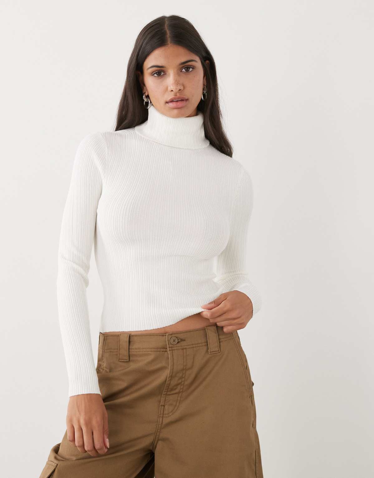 COLLUSION soft knitted ribbed roll neck in ecru