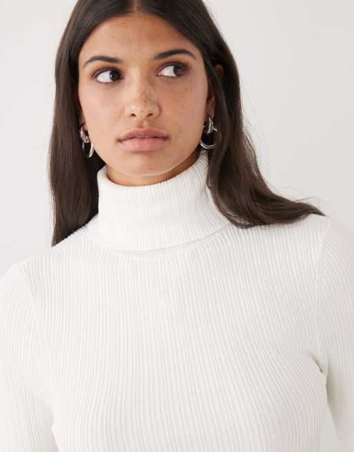 COLLUSION soft knitted ribbed roll neck in ecru