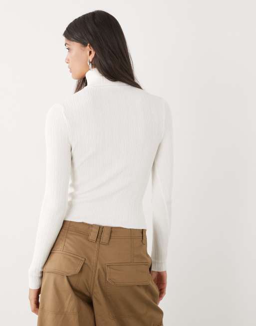COLLUSION soft knitted ribbed roll neck in ecru