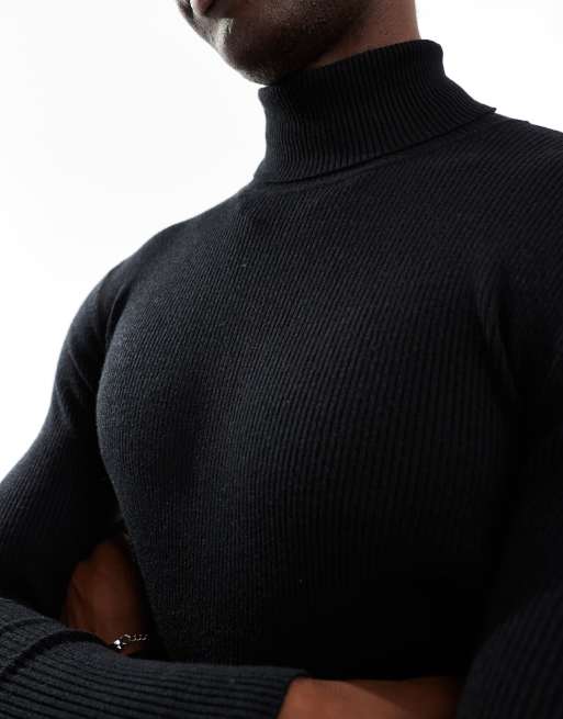 COLLUSION soft knitted roll neck in black, 2 of 4