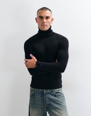 Collusion Soft Knitted Roll Neck In Black