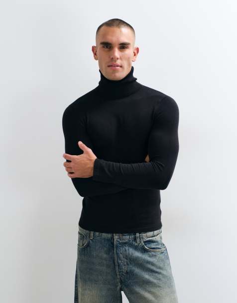 COLLUSION Soft knitted roll neck in black - view 1