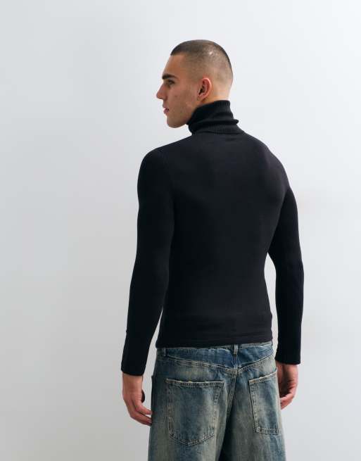 COLLUSION Soft knitted roll neck in black, 3 of 5