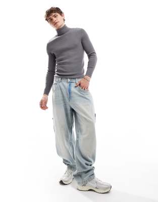 Collusion Soft Knitted Roll Neck In Gray In Gray