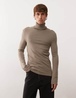 Collusion Soft Knitted Roll Neck In Brown