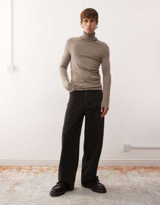 Collusion Soft Knitted Roll Neck In Brown