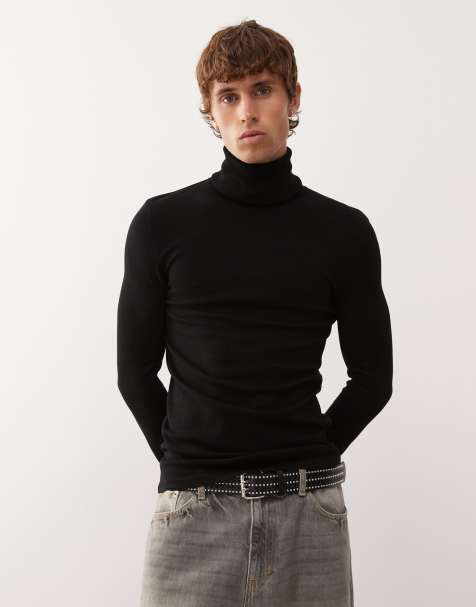 COLLUSION soft knitted roll neck jumper in black - view 1