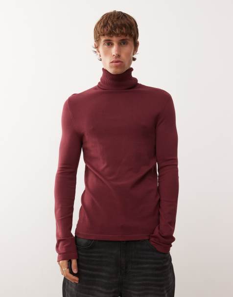 COLLUSION soft knitted roll neck jumper in burgundy - view 1