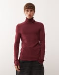 [Collusion] COLLUSION soft knitted roll neck jumper in burgundy-Red 2XS Burgundy