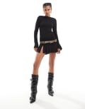 [Collusion] COLLUSION soft slinky mini ruched bodycon dress in black L BLACK