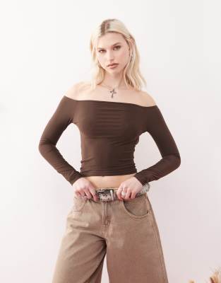 soft touch bardot backless top-Brown