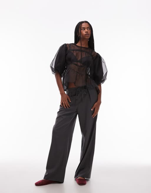 COLLUSION - Sort bluse med kanaldetalje i organza, 2 af 4