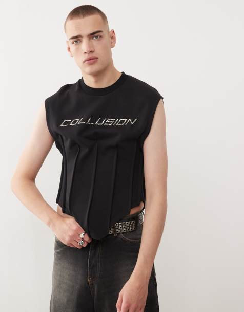 COLLUSION - Sort krympet overdel med metallisk logoprint i sweatshirt-stof - view 1