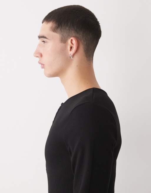 COLLUSION long sleeve rib Henley slim fit T-shirt in black