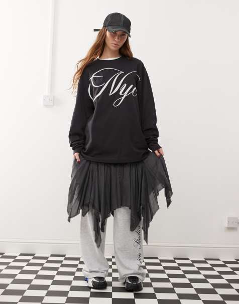 COLLUSION - Sort oversized T-shirt med broderi - view 1