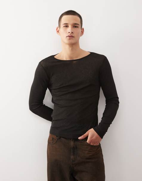 COLLUSION - Sort smal T-shirt med lange ærmer i mesh - view 1