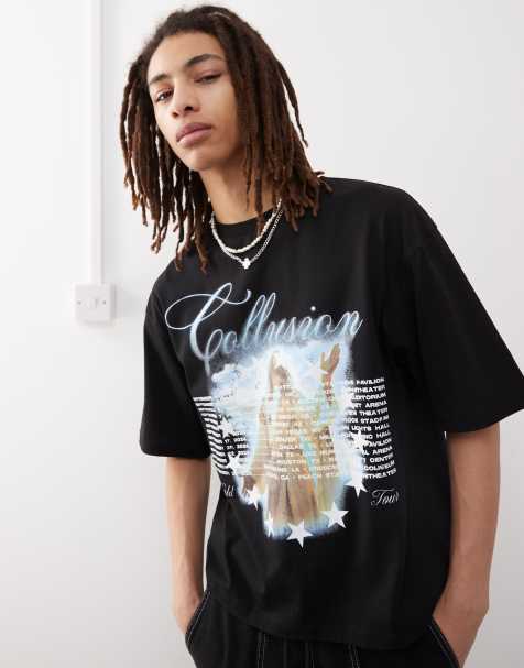 COLLUSION - Sort T-shirt med grafisk print i firkantet pasform - view 1
