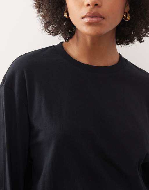 COLLUSION - Sort T-shirt med lange ærmer i firkantet pasform, 3 af 4