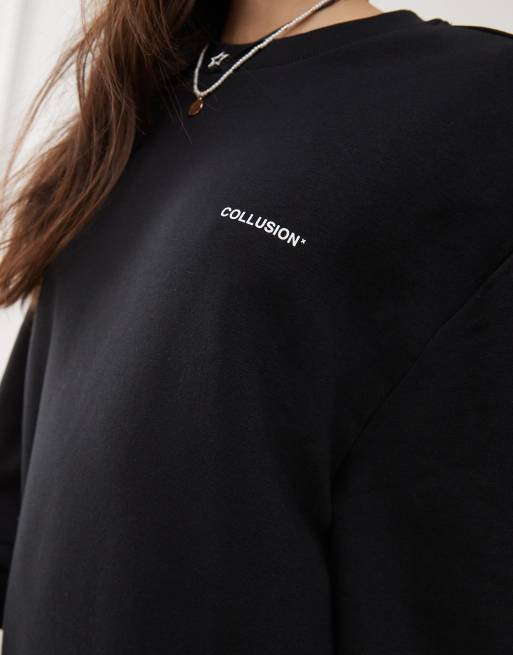 COLLUSION - Sorte unisex sweatshirt med logoprint, 2 af 4