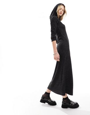 COLLUSION space dye hooded maxi dress in charcoal