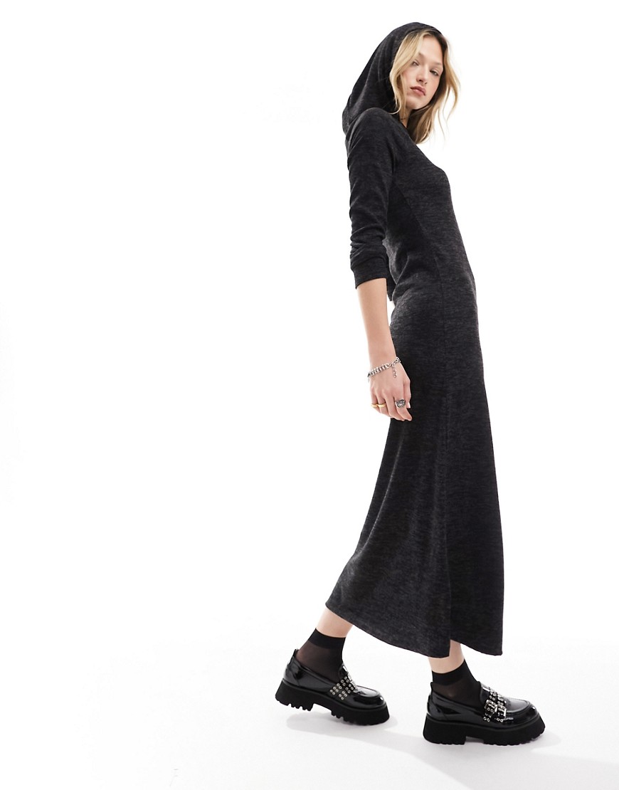 Collusion Space Dye Hooded Maxi Dress In Charcoal-gray