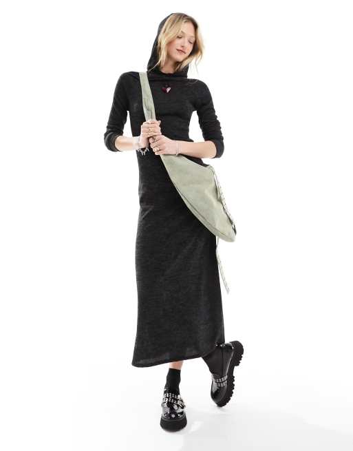 COLLUSION space dye hooded maxi dress in charcoal