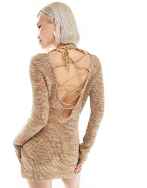 COLLUSION space dye knitted dress with open back in multi - view 1