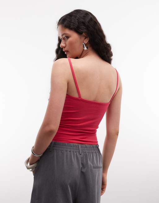 COLLUSION spaghetti strap fitted tank top in hot pink, 4 of 4