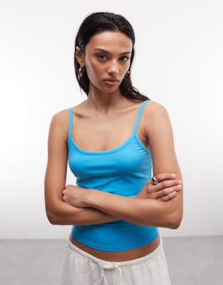 Collusion Spaghetti Strap Fitted Tank Top In Blue