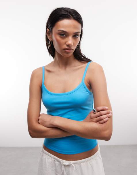 COLLUSION spaghetti strap fitted tank top in turquoise - view 1