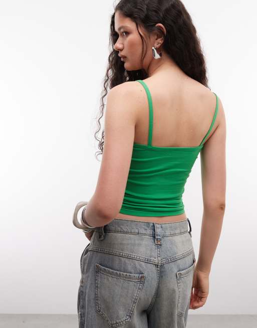 COLLUSION spaghetti strap fitted vest top in bright green, 3 of 4