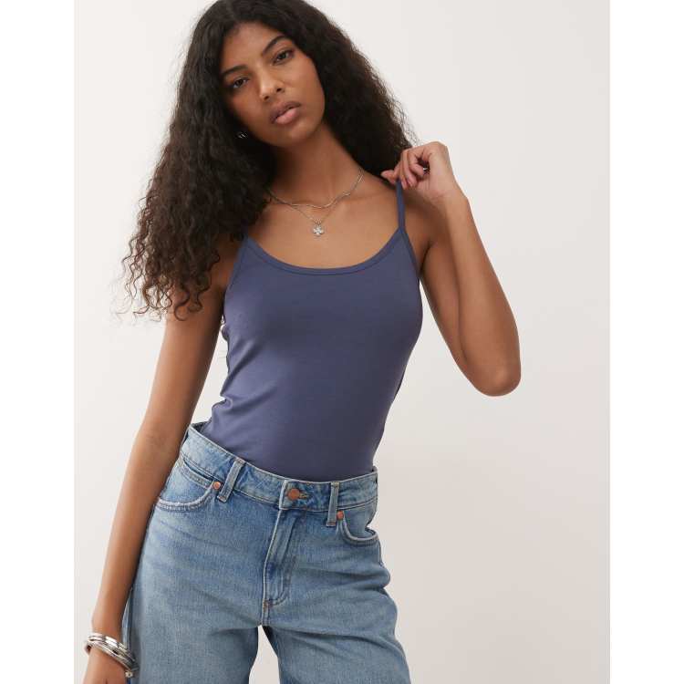 COLLUSION spaghetti strap fitted vest top in navy blue | ASOS