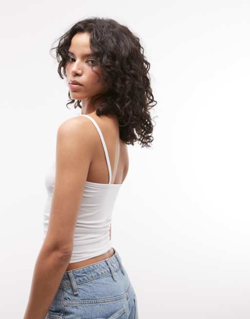 COLLUSION spaghetti strap fitted vest top in white, 3 of 4