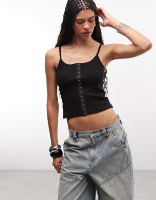 Collusion Spaghetti Strap Hook And Eye Cami In Black