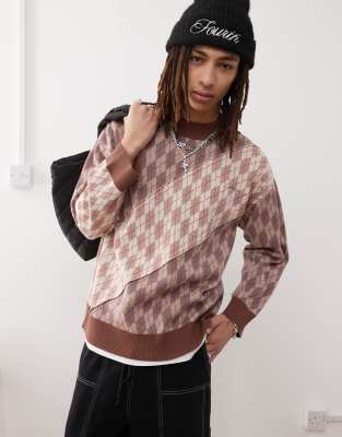 Collusion COLLUSION spliced argle knitted jumper in cream-Neutral