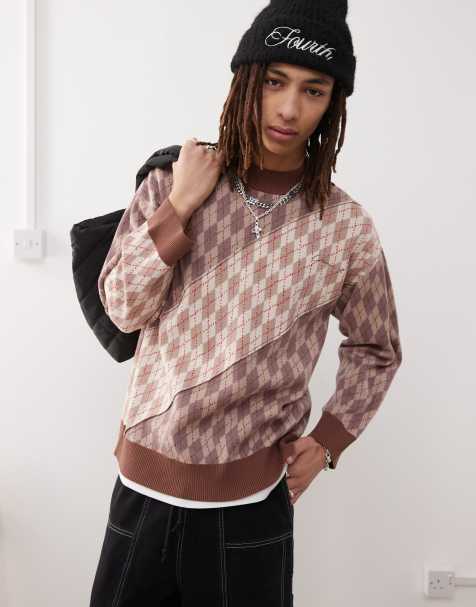 COLLUSION spliced argle knitted jumper in cream - view 1