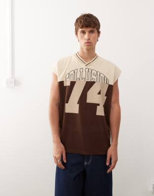 COLLUSION Spliced basketball vest in brown - view 1