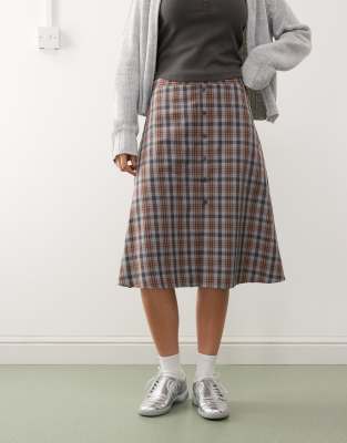 Collusion Spliced Midi Skirt In Brown