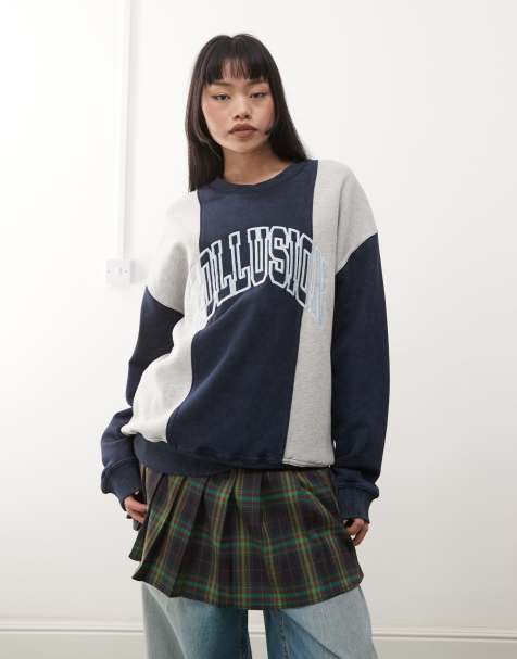 COLLUSION spliced retro sweatshirt with embroidery in grey marl - view 1