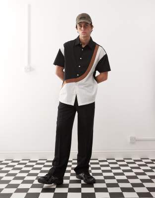 Collusion COLLUSION spliced SL shirt in multi-Black