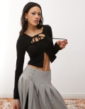 [Collusion] COLLUSION split front top with tie detail-Black M BLACK