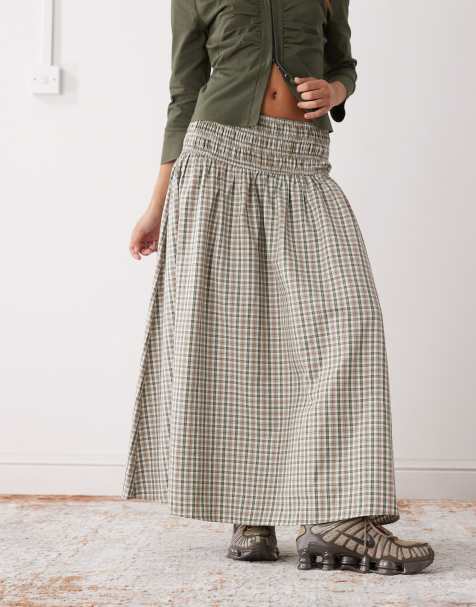 COLLUSION channel waistband maxi skirt in neutral check