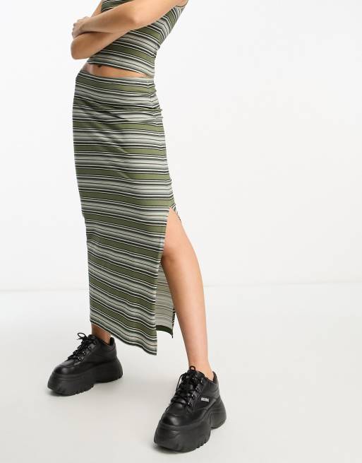 COLLUSION – Spódnica maxi z obniżonym stanem w zielone paski, część zestawu , 3 z 4