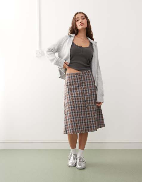 COLLUSION spliced midi skirt in check
