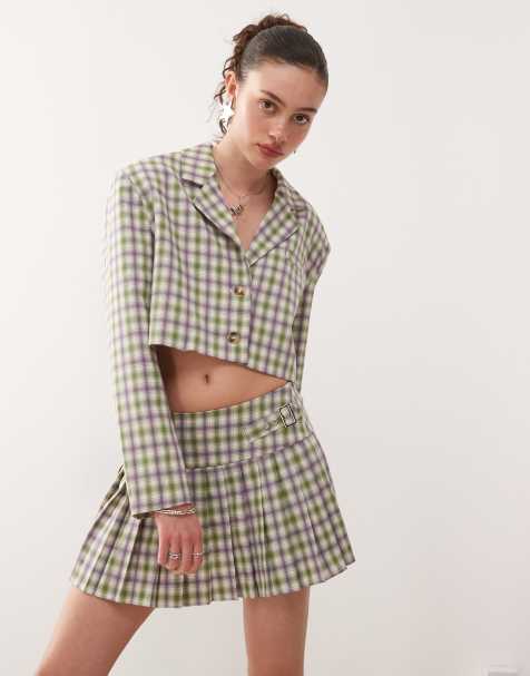 COLLUSION tailored 90s pleated mini skirt co-ord in check