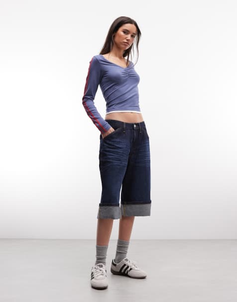 COLLUSION – Sportliches Langarmshirt in Marineblau mit gerafftem V-Ausschnitt - view 1