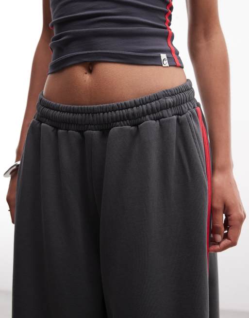 COLLUSION sports baggy longline jort co ord in black and red stripe, 3 of 5