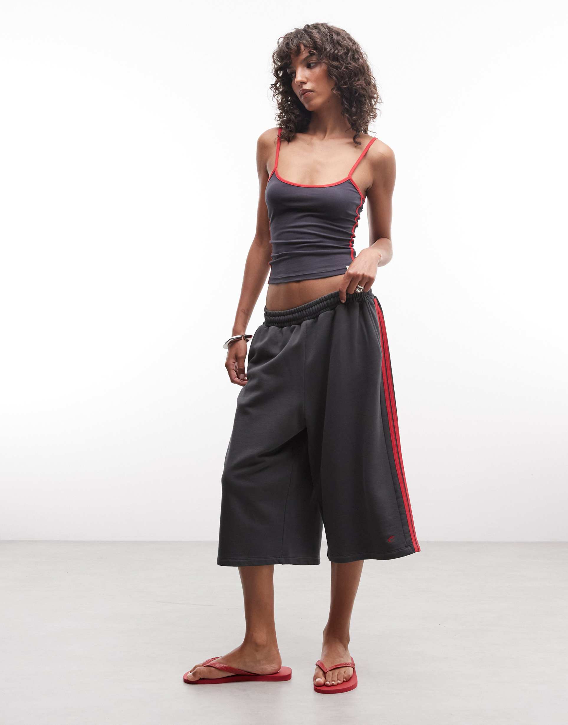 collusion sports baggy longline jorts in black with red stripes - part of a set