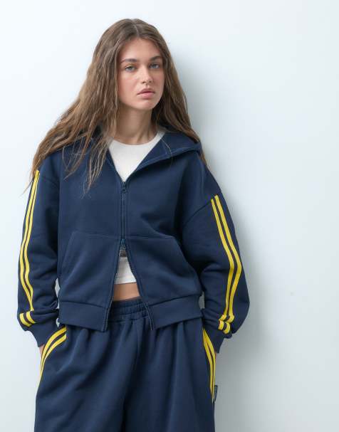 COLLUSION sports boxy zip up hoodie in navy - view 1